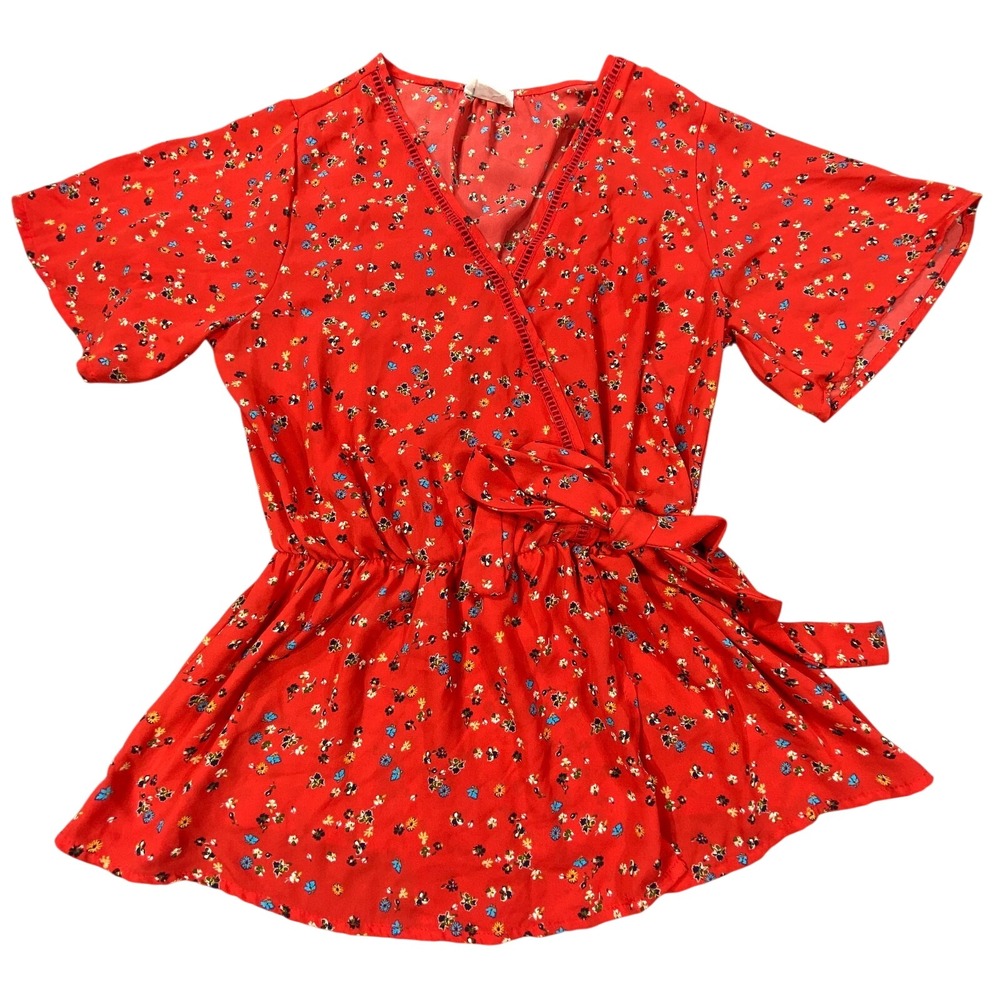 Sienna Sky Wrap Peplum Blouse Womens Medium Red‎ Floral Cottagecore Coquette Top